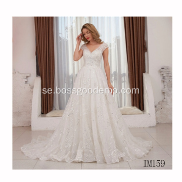 Hot Selling Sheer White Long Sleeve Lace Bridal Bröllopsklänning